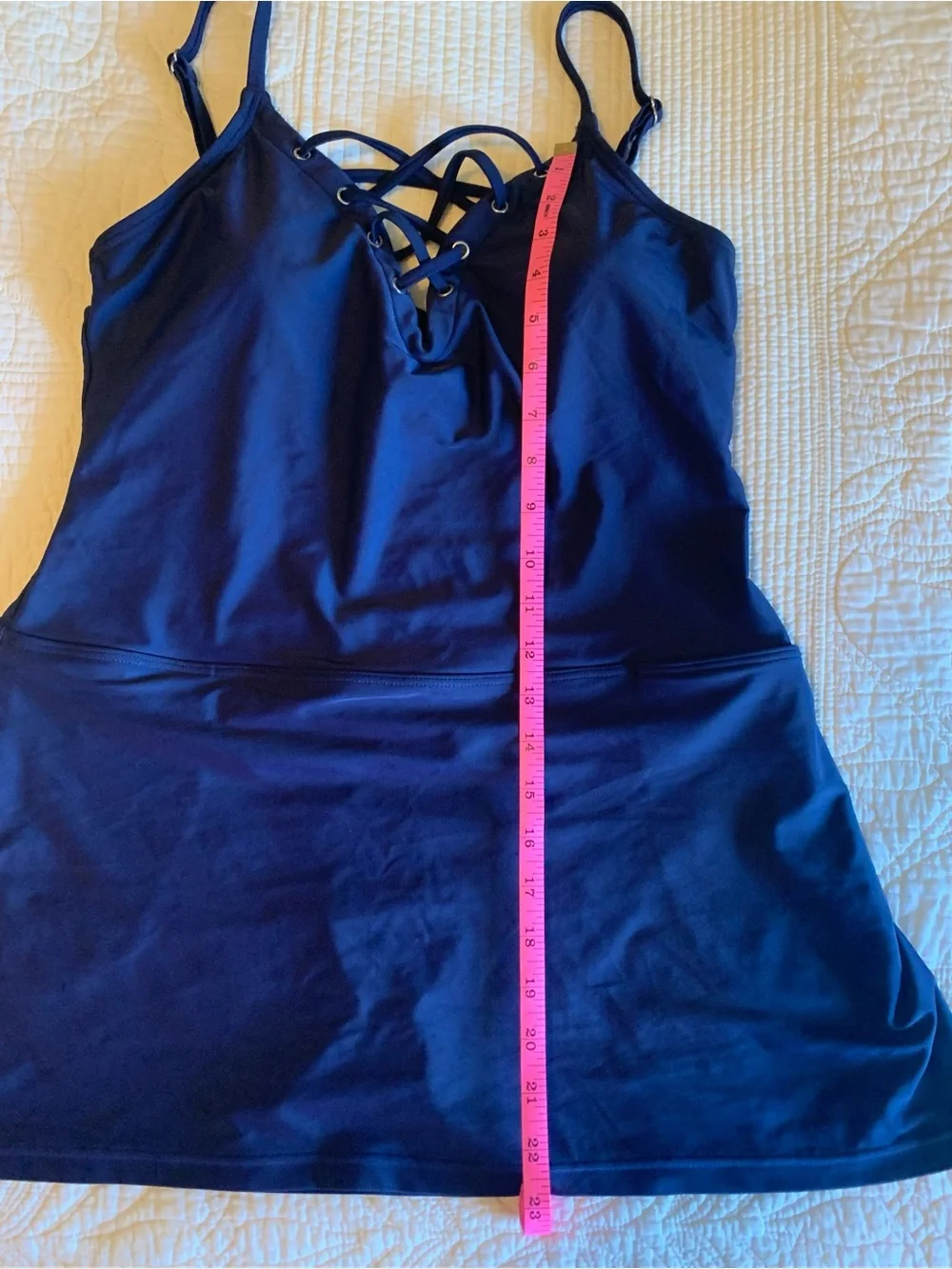 Nautica navy blue Lattice-Detail One-Piece Swim Dress